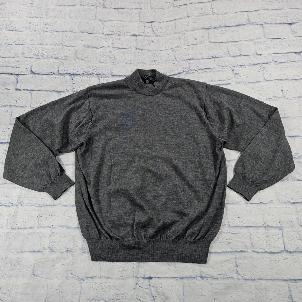 Giasone Mock Neck Sweater MEN L Grey Merino Extra Fine Wool Made In Italy Ribbed